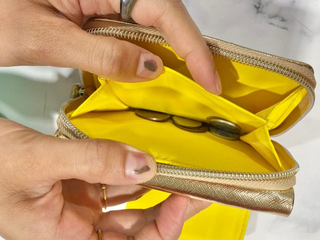 最強金運三つ折り財布に小銭を入れたところ