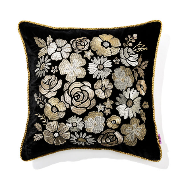 アナスイクッションカバーフラワーブラック×ゴールド