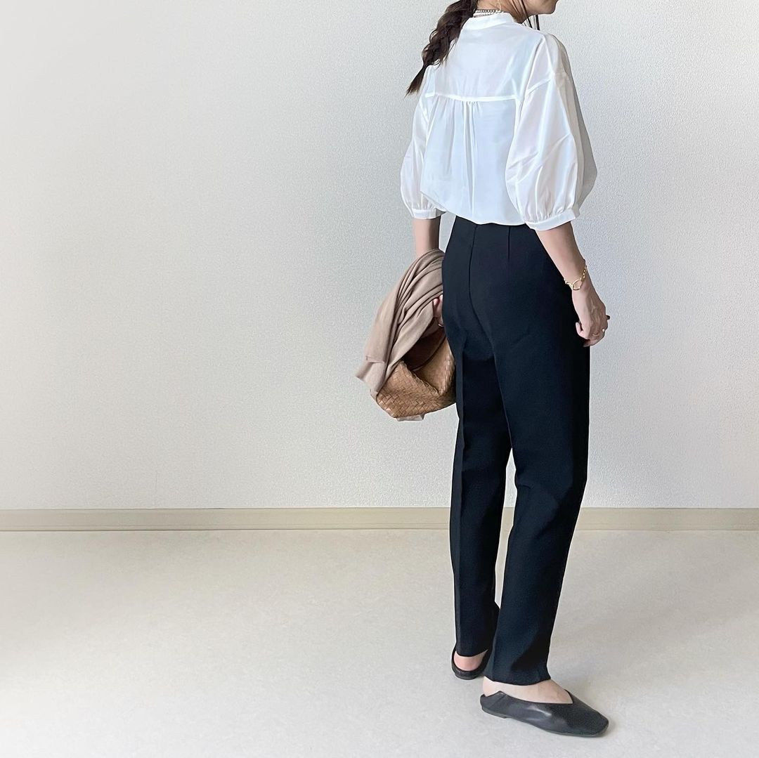 ハイウエストテーパードパンツブラックの画像3