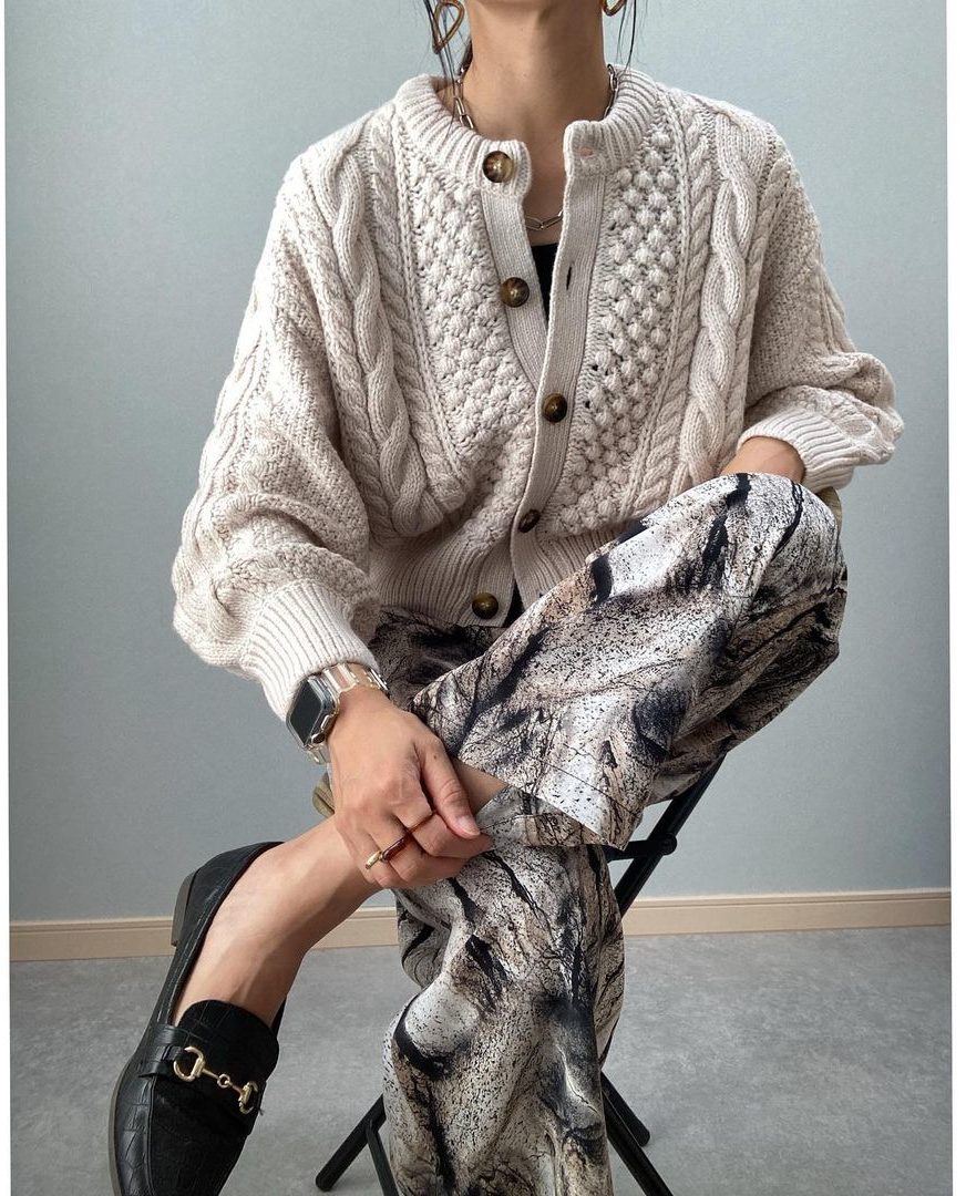 ケーブルコクーンカーディガンオフホワイトの画像2