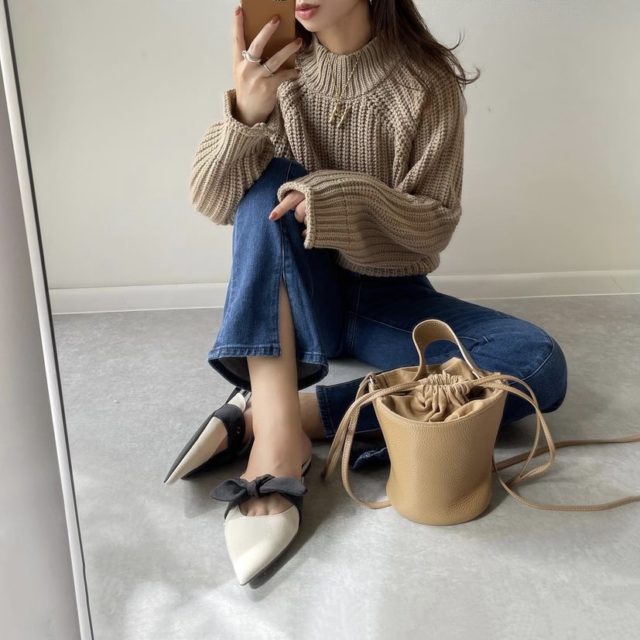 チャンキーニットハイネックセーター