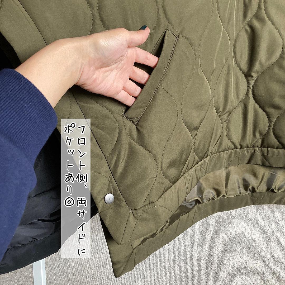 ナカワタキルトベストブラック・カーキのサイドポケットの画像