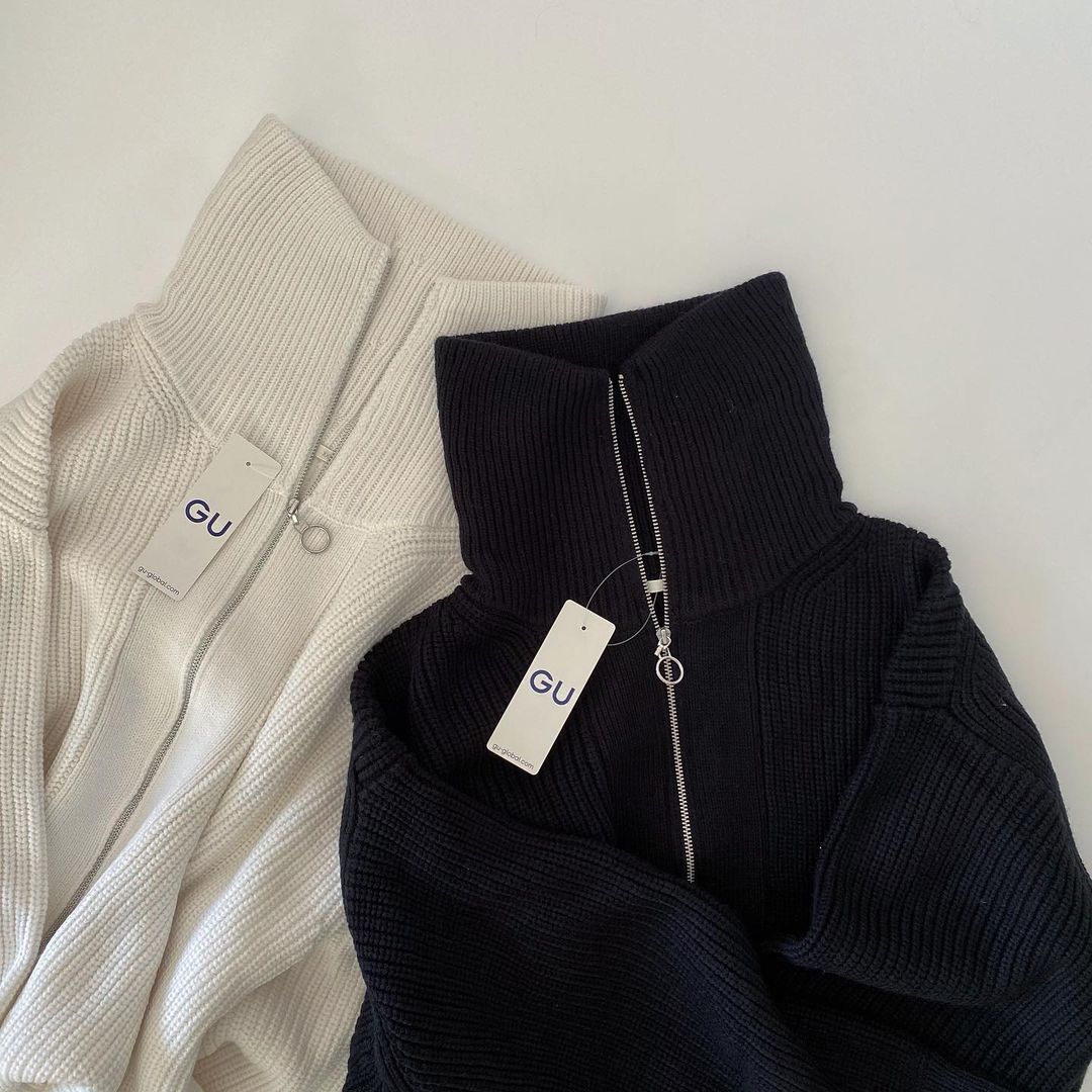 ニットブルゾンNT+E、オフホワイト＆ブラックの画像