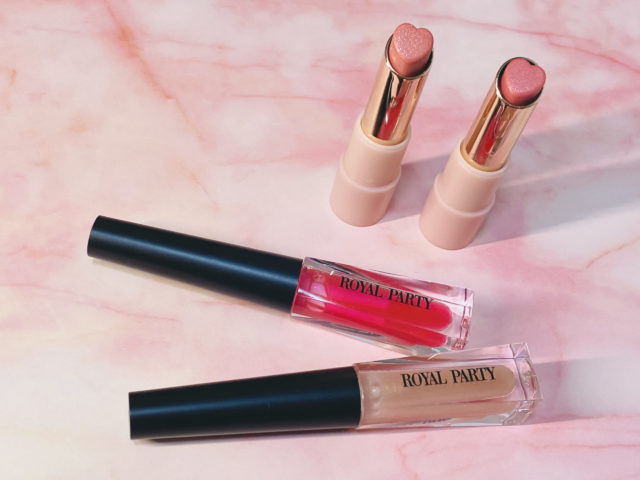 ダイソーとロイヤルパーティーのコラボコスメ「リップケアオイル」と「リップスティック」各2色