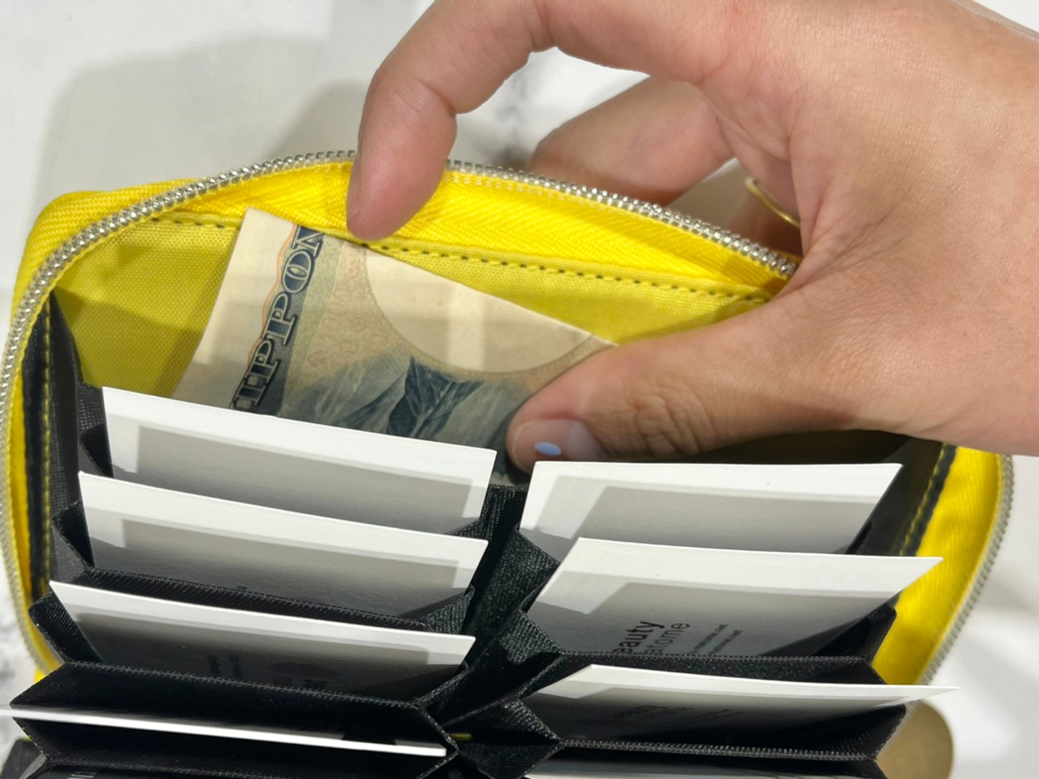 カードケースにカードやお札を入れた画像