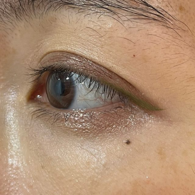 シルキーリキッドアイライナーピスタチオラテでメイクした目の画像