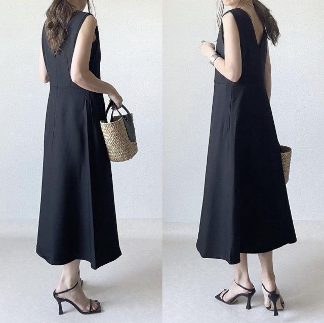 vネックジャンパードレスバックスタイル