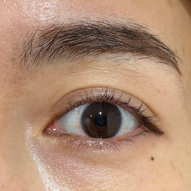 スプリングハート　ロングラスティングアイライナーココアブラウンでメイクした目の正面画像