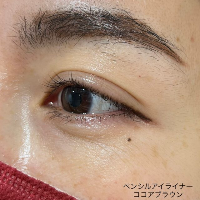 スプリングハート　ロングラスティングアイライナーココアブラウンでメイクした目