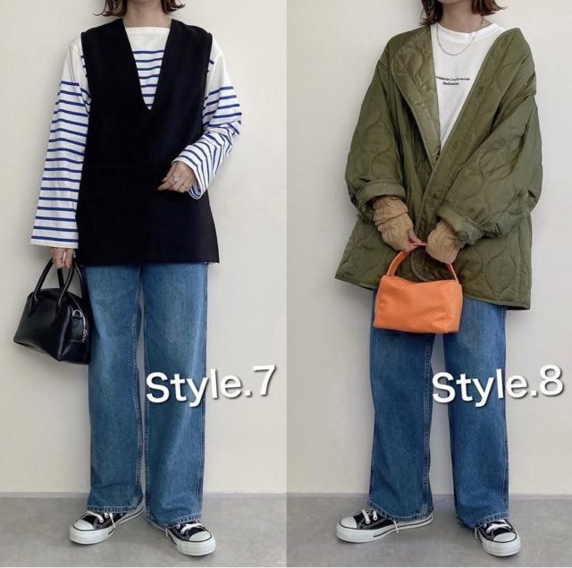 ユニクロのバギージーンズを使用したふたつのコーデ