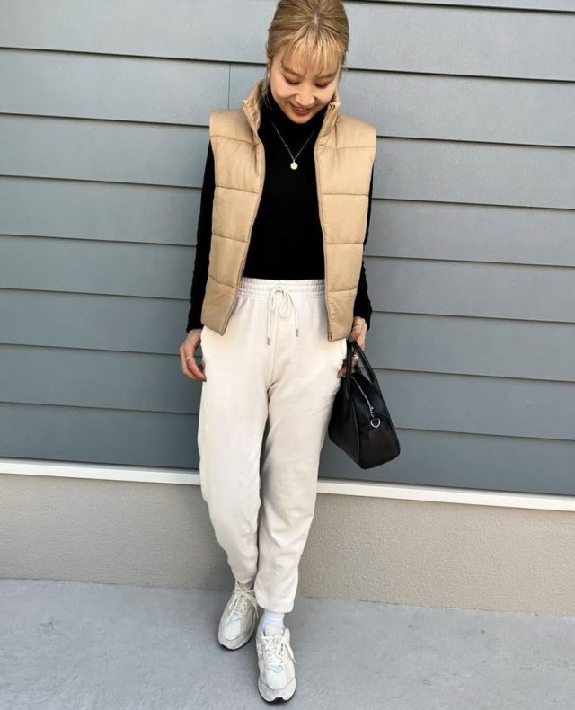 ユニクロのボアスウェットパンツを使ったコーデ1