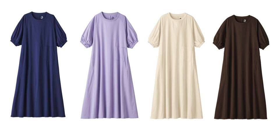 DRY サイドパフスリーブワンピース、オートミール、ネイビー、ブラウンなど既存色4つの画像