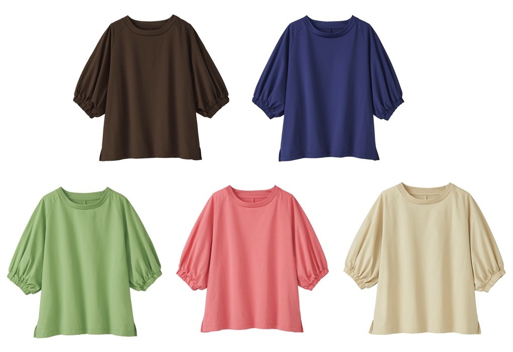 DRY サイドポケットパフスリーブ T シャツ、ブラウン、ネイビーなど新色の画像