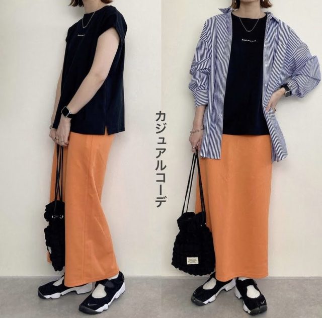 しまむらCLOSSHIのTシャツブラックコーデ